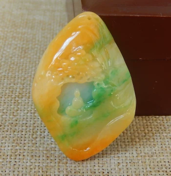Myanmar Type A Jadeite Raw Stone Semi-Clear Material – Damakan Yellow-Green Faceless Buddha Plaque Pendant V205