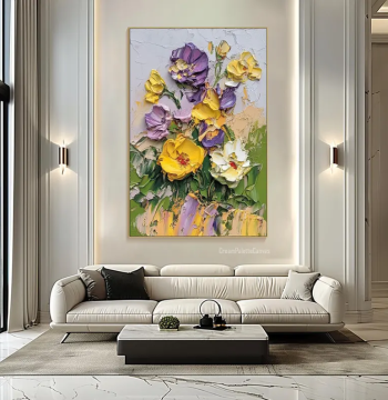 Dafen Village Hand-Painted Oil Painting Abstract Flowers Thick Oil Texture Living Room Decor Corridor Entryway Floor Standing Wall Art
