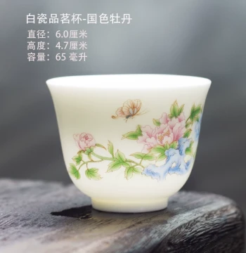 Dehua White Porcelain Tasting Kung Fu Teacup, Home Overglaze Color Personal Dedicated Tea Drinking Cup, Reverse Rim Anti-Scald Tea Bowl