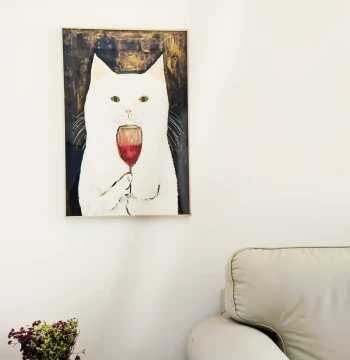 Niche Literary Creative Hand-Painted Cartoon Cat Wall Art Living Room Bedroom Decor Micro-Jet Art Paper Print Core Customization
