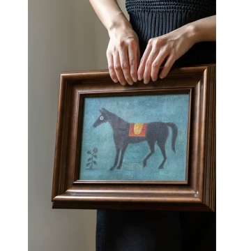 Rinoart Artist Limited Edition! 'Xuan Ju' Hand-Painted Oil Painting in Vintage Solid Wood Frame - Small Hanging Art for Entryway or Living Room