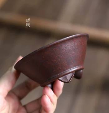 'Cloud-Foot Round Battle Pot' Warm Flower Vessel / Zisha Ancient Bronze Ancient Red Clay / Micro Bonsai Pot