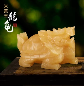 Natural Raw Stone Carved Integrated Beige Jade Dragon Turtle, Living Room Home Decor, Jade Carving Artifact, Dragon Head Turtle Entrance Ornament