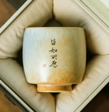 Jingdezhen Handmade Ceramic Kiln-Change Glaze Tea Cup, Shino Ware Master Cup, Tasting Cup, Private Custom Engraving Available