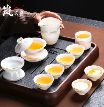 High-Temperature Mutton Fat Jade Porcelain Douli Cup Kung Fu Tea Set - Home Brewing Gaiwan and Teacups, Dehua White Porcelain Gift Box