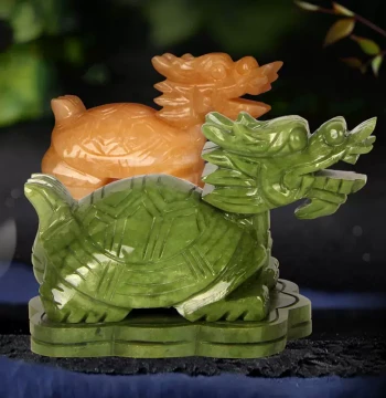 Natural Jade Carved Dragon Turtle Ornament Stone Sculpture Dragon Head Turtle Decorative Figurine