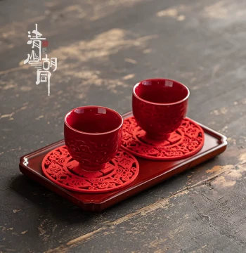 Qingshan Hutong Ceramic Red Chinese-Style Tea Cup Set for Formal Address and Respect, Vintage Home Brewing Cup, Master Cup, Tasting Cup