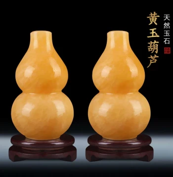 Natural Raw Stone Carved Beige Jade Gourd Ornament, Jade Sculpture Decor for Fortune, Prosperity, and Longevity, Living Room Entryway Jade Craft