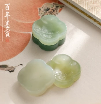 Xiuyan Jade Ink Dish, Hand-Carved Brush Rest and Paperweight, Natural Stone Scholar's Object for Calligraphy and Chinese Painting, Creative Brush Holder for Beginners, Practice Set of Four Treasures of the Study, Ink Pool and Ornament