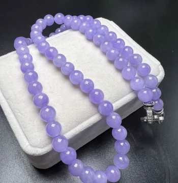 Natural Burmese Jadeite, Old Pit Ice Species Lavender Long Buddhist Beads 108 Count, Natural Jade Ice Purple Sweater Chain