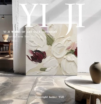 YJ.ART Original Hand-Painted 'Vibrant Blooms' Wabi-Sabi Style Corridor Wall Art - Minimalist Textured Oil Painting