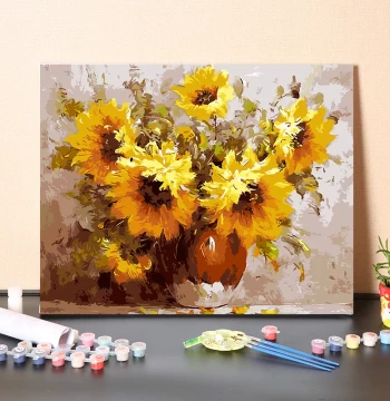 DIY Digital Oil Painting Kit: Sunflower Floral Hand-Painted Decorative Wall Art, Premium Fill-in-by-Numbers Canvas