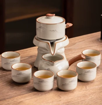 Ru Kiln Ink Wash Automatic Tea Set 2026 New Arrival, Premium Household Ceramic Kung Fu Tea Cup, Lazy Person's Tea Brewing Gadget
