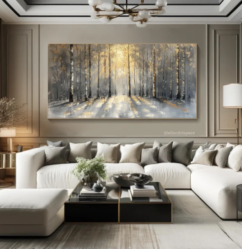 Dafen Village Pure Hand-Painted Oil Painting Abstract Birch Forest Landscape Wabi-Sabi Style Living Room Decor Horizontal Office Wall Art