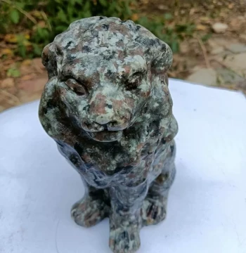 Authentic Natural Flame Stone Male Lion Ornament, Sodalite 3D Carved Jade Lion for Business Opening, New Home Safety and Peace