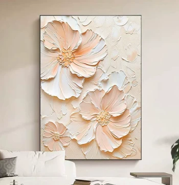 Hand-Painted Oil Painting of Blooming Flowers, 3D Textured Abstract Art Wall Hanging, Modern Minimalist Nordic Living Room Decorative Painting