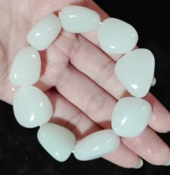 Authentic Xinjiang Hetian Jade Bracelet Natural Rough Stone Seed Material Mutton Fat Grade White Jade Strand for Men and Women with Certificate