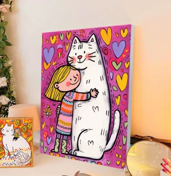 Artistic Girl and Cat DIY Paint by Numbers Kit - Hand-Painted Fill-in Coloring Art with Premium Decorative Finish