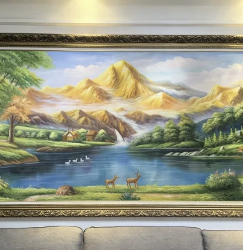 Cornucopia Gold Mountain Decorative Painting - Hand-Painted Landscape Oil Art for Office and Living Room with Mountain-Backing Design