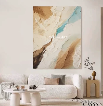 Hand-Painted Oil Painting 'Cloud Dwelling' Wabi-Sabi Style High-End Living Room Decor, Wood Style Minimalist Art Entryway Textured Painting