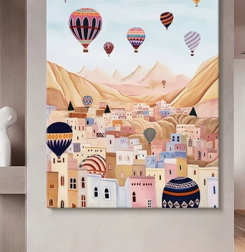 Dafen Village Hand-Painted Niche Art Turkey Hot Air Balloon Living Room Landscape Decorative Painting, Entryway Corridor Bedroom Wall Hanging