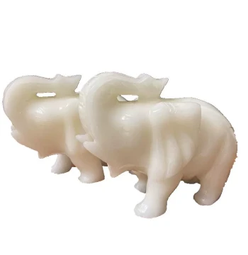 Pair of Wealth-Attracting Jade Elephant Ornaments for Home Protection and Peace, Wine Cabinet and Entryway Decor, Housewarming Gift, Carved White Jade