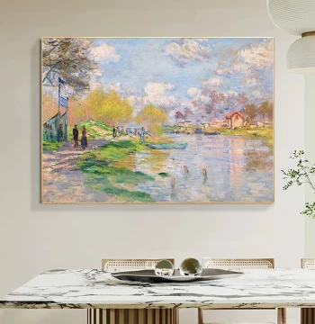 Monet Spring on the Seine Pure Hand-Painted Oil Painting Impressionism Dafen Village Art Wall Hanging Entryway Living Room Decor