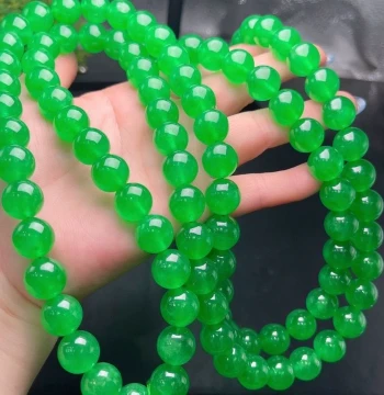 Natural Burmese Jadeite Grade A Ice-Glazed Full Green 108-Bead Round Necklace for Women, Jade Bead Chain Bracelet