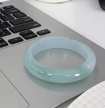 Yu Changqing [Qingli Series] Myanmar Jadeite Bangle for Women – Solid Color Blue Water Ice-Transparent Premium Genuine Jade