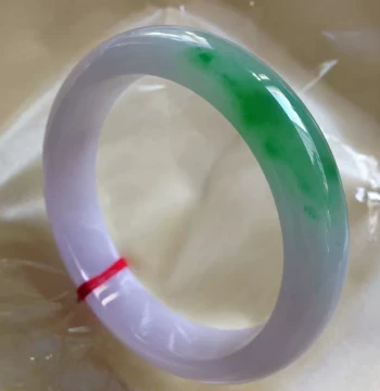 Myanmar Old Mine Spring-Color Jadeite Tri-Color Bangle, Ice-Type Lavender with Floating Green, Treated Jade Bangle with Certificate