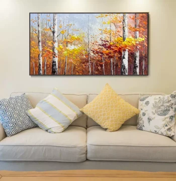 Dafen Village Pure Hand-Painted Oil Painting Birch Forest Landscape Abstract Living Room Decor Modern Minimalist Forest Scenery Wall Art