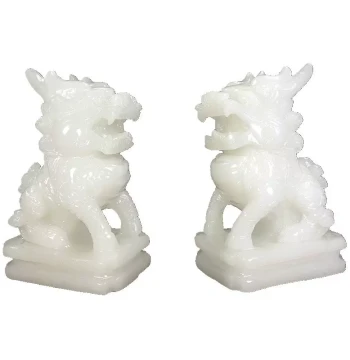 Natural Jade Hand-Carved Qilin Statue for Wealth Attraction and Home Protection - White Jade Sitting Qilin Ornament for Entryway, Living Room, or Windowsill