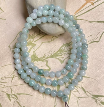 Longciyuan Natural Mine Jadeite Type A 6mm Ice-Glutinous Species with Floating Flowers Necklace - Single Circle Round Bead Bracelet 108 Beads Jade Necklace