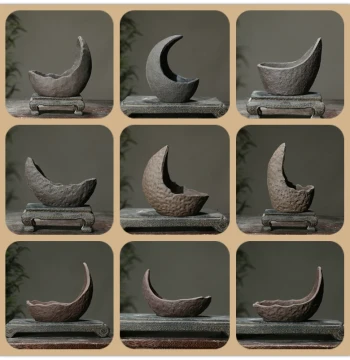 Zisha Flower Pot, Nanban Style Irregular Creative Handmade Moon Crescent Pot, Ceramic Cliff Bonsai Pot by Mitaoxiang