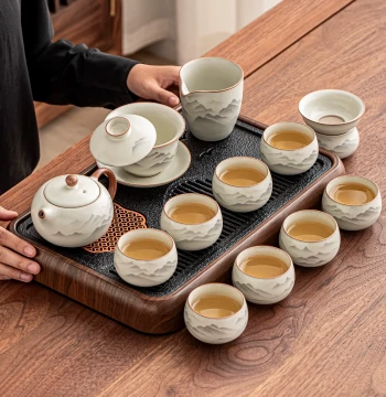 Cipaiming Ru Kiln Kung Fu Tea Set 2025 New Arrival High-End Light Luxury Home Brewing Bowl Teapot Gaiwan Teacup
