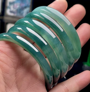 Sizes 50-60 Authentic Grade A Jadeite Bangle for Women, Round Medium-Width Blue Water Ice Green Natural Jade Bracelet