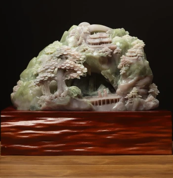 Shangpin Meige Natural Jade Office Desktop and Entryway Ornament, Whole Material Original Color Carved Scenic Landscape FA263