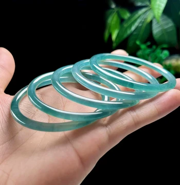 Size 52-60 Natural Grade A Ice-Translucent Blue Water Guatemala Jadeite Bangle - Dingdong Style Round Bar Bracelet