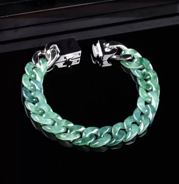 Natural Grade A Jade Fashion Cuban Chain Precision Craft Old Pit Ice Species Jade Stone Trendy Hip-Hop Personalized Bracelet Beautiful Jade