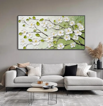 Dafen Village Hand-Painted Oil Painting Abstract Floral Cream Style Living Room Decor Fresh Restaurant Bedroom Wall Art Mural
