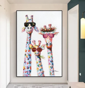 Dafen Village Hand-Painted Oil Painting, Modern Minimalist Giraffe Wall Art for Kids' Room and Study, Light Luxury Living Room and Entryway Decor