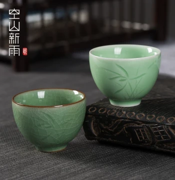 Longquan Celadon Tasting Cup Tea Cup Personal Single Cup Ge Kiln Crackled Kung Fu Tea Set Master Cup Ceramic Small Tea Bowl