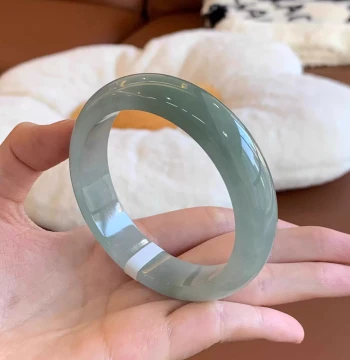 Zuixiangwu 'Kongqing Series' Burmese Jadeite Bangle for Women, Ice-translucent with Floating Flowers, Oil-green Ice Species Jade Jewelry