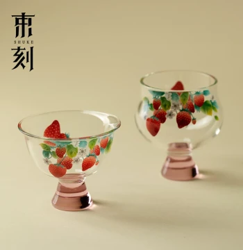 Shuke Fresh Strawberry Glass Master Cup High-Value Transparent Lidded Bowl Teacup Tea Set Personal Exclusive Cup Tasting Cup