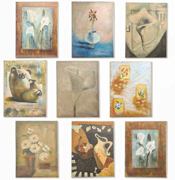 Unique Collection - Large Vintage Wabi-Sabi Style Oil Painting for Restaurant or Bar Art Decor