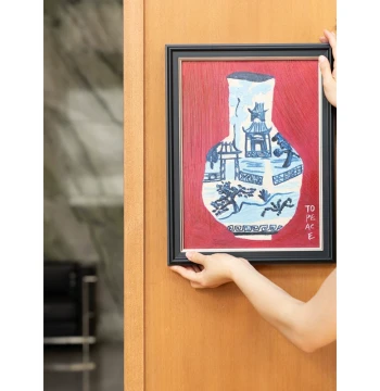 Ruonai Wall Art 'Heart Vase Harmony' Hand-Painted Oil Painting Contemporary Art Color-Block Living Room Entryway Study Coffee Corner