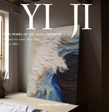 YJ.ART Original Hand-Painted 'Xi Song' Minimalist Modern Abstract Textured Wall Art for Study, Living Room, and Bedroom