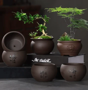 Zisha Succulent Ceramic Flower Pot - Retro Indoor Old-Stump Desktop Orchid, Acorus, and Bamboo Bonsai, Creative Special Offer