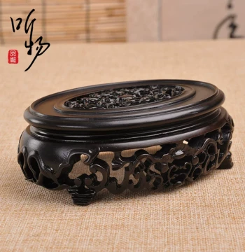 Redwood Carved Craft Ornament Base, Solid Wood Oval Stand for Jade, Strange Stones, Flower Pots, and Bonsai