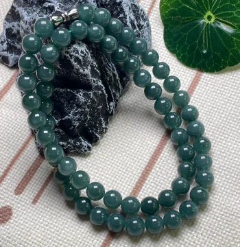 Longciyuan Natural Mine Grade A Jadeite 8mm Ice-Glazed Blue Water Necklace, Unisex Round Bead Clavicle Chain, Jade Beaded Bracelet